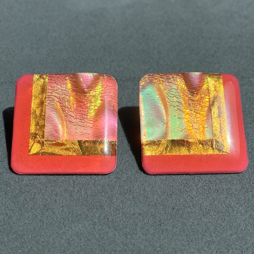 Vintage Neon Holographic Foil Art Bubble Square Earrings